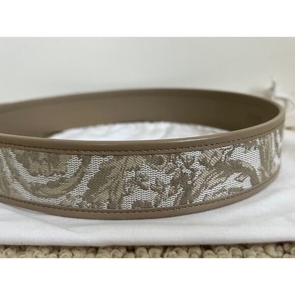 138. Versace Medusa Heritage Barocco Jacquard Logo Buckle Leather Belt